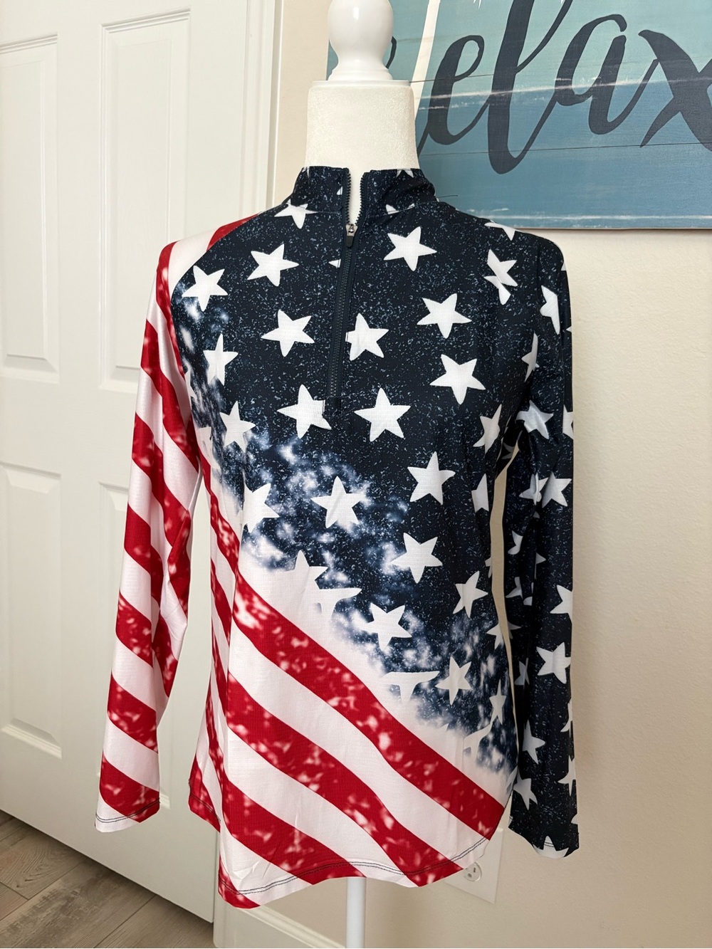 Women's Americana Stars & Stripes Quarter-Zip Long Sleeve Top